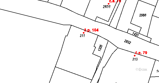Melč 104 na parcele st. 211 v KÚ Melč, Katastrální mapa
