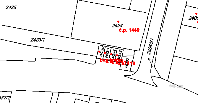 Kunovice 43628095 na parcele st. 2423/2 v KÚ Kunovice u Uherského Hradiště, Katastrální mapa