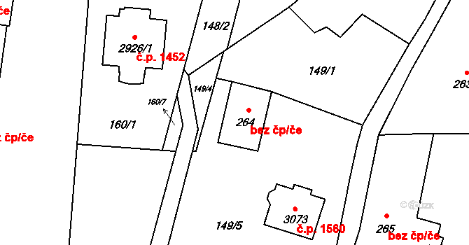 Lipník nad Bečvou 43831095 na parcele st. 264 v KÚ Lipník nad Bečvou, Katastrální mapa