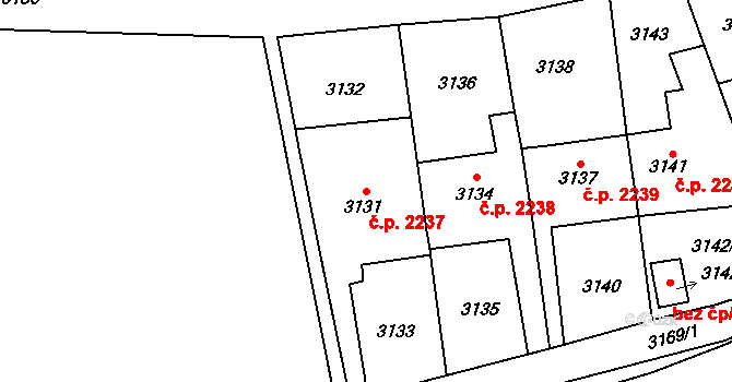 Předměstí 2237, Opava na parcele st. 3131 v KÚ Opava-Předměstí, Katastrální mapa
