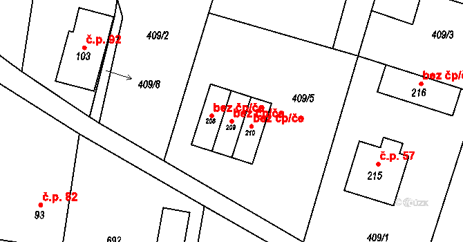 Ledce 45306095 na parcele st. 209 v KÚ Ledce u Mladé Boleslavi, Katastrální mapa