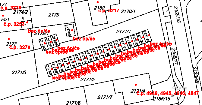 Chomutov 2009 na parcele st. 2171/17 v KÚ Chomutov II, Katastrální mapa