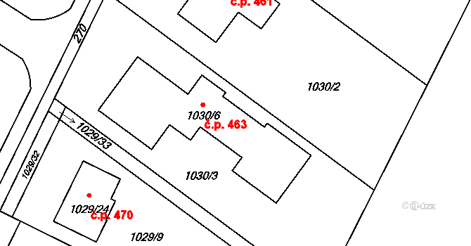 Křelov 463, Křelov-Břuchotín na parcele st. 1030/6 v KÚ Křelov, Katastrální mapa