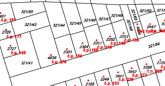 Václavské Předměstí 158, Písek na parcele st. 2304 v KÚ Písek, Katastrální mapa