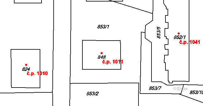 Stonava 1011 na parcele st. 848 v KÚ Stonava, Katastrální mapa