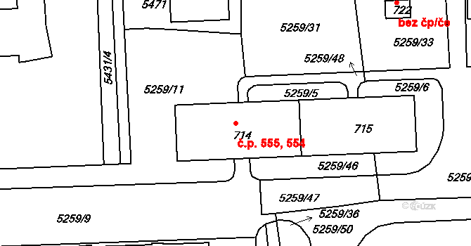 Kralovice 554,555 na parcele st. 714 v KÚ Kralovice u Rakovníka, Katastrální mapa