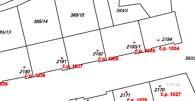 Sušice II 1036, Sušice na parcele st. 2182 v KÚ Sušice nad Otavou, Katastrální mapa