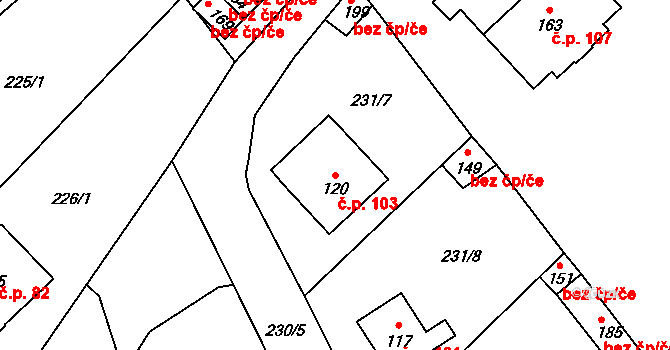 Bohumilice 103 na parcele st. 120 v KÚ Bohumilice v Čechách, Katastrální mapa