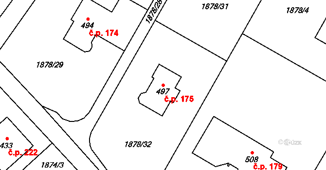 Hejtmánkovice 175 na parcele st. 497 v KÚ Hejtmánkovice, Katastrální mapa