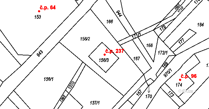 Loučka 237, Nový Jičín na parcele st. 156/3 v KÚ Loučka u Nového Jičína, Katastrální mapa