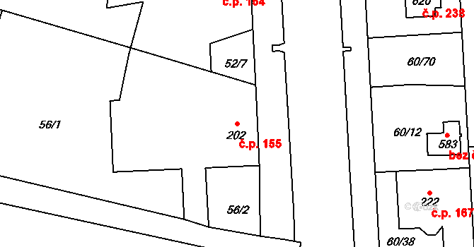 Mošnov 155 na parcele st. 202 v KÚ Mošnov, Katastrální mapa