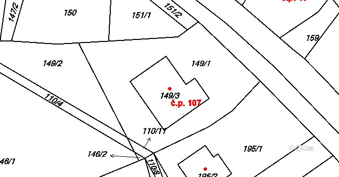 Sychotín 107, Kunštát na parcele st. 149/3 v KÚ Sychotín, Katastrální mapa