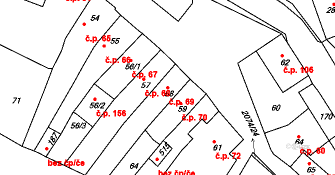 Merklín 69 na parcele st. 58 v KÚ Merklín u Přeštic, Katastrální mapa
