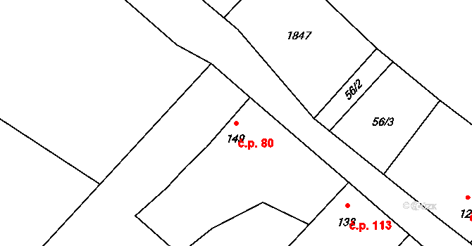 Želeč 80, Měcholupy na parcele st. 149 v KÚ Želeč u Žatce, Katastrální mapa