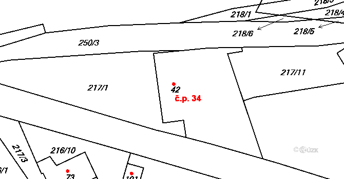 Leština 34, Věž na parcele st. 42 v KÚ Leština u Herálce, Katastrální mapa