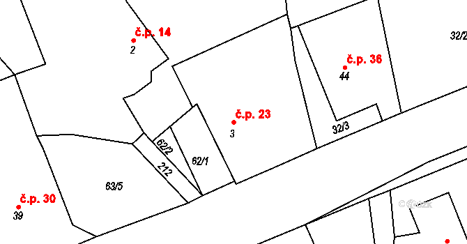 Kohoutov 23, Ždírec nad Doubravou na parcele st. 3 v KÚ Kohoutov u Ždírce nad Doubravou, Katastrální mapa