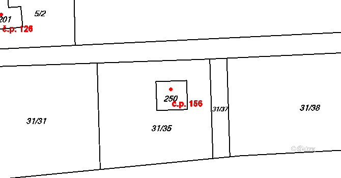 Hájov 156, Příbor na parcele st. 250 v KÚ Hájov, Katastrální mapa