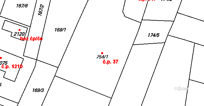 Červený Kostelec 37 na parcele st. 754/1 v KÚ Červený Kostelec, Katastrální mapa