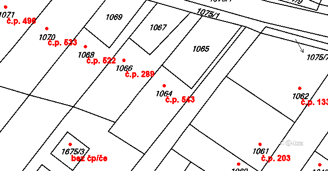 Lednice 543 na parcele st. 1064 v KÚ Lednice na Moravě, Katastrální mapa