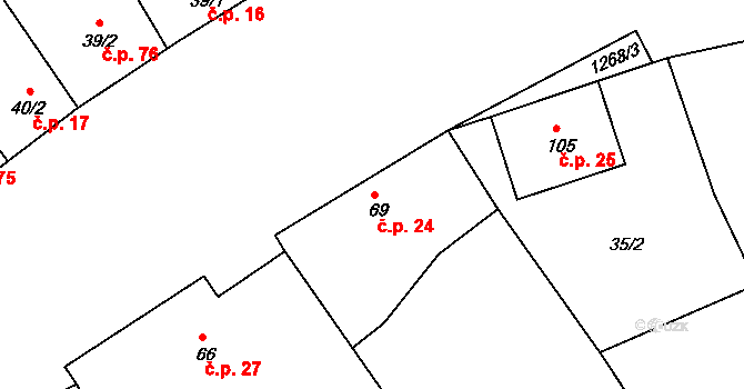 Cvrčovice 24, Zdounky na parcele st. 69 v KÚ Cvrčovice u Zdounek, Katastrální mapa