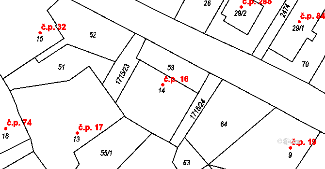 Tymákov 16 na parcele st. 14 v KÚ Tymákov, Katastrální mapa