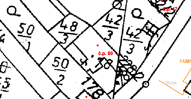 Vlkaneč 50 na parcele st. 78 v KÚ Vlkaneč, Katastrální mapa