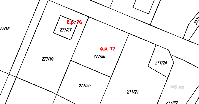 Luženice 77, Luženičky na parcele st. 277/56 v KÚ Luženice, Katastrální mapa