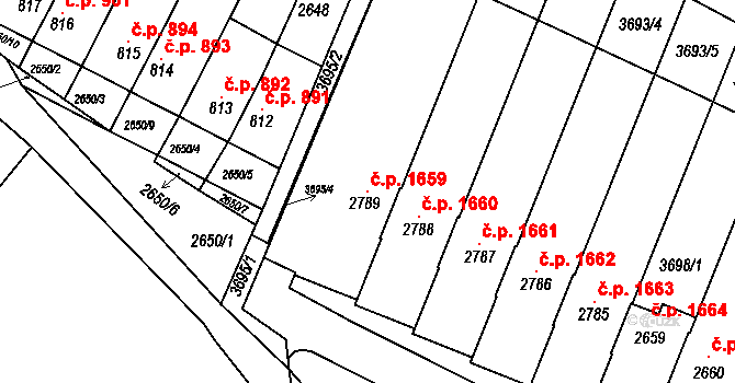 Rosice 1659 na parcele st. 2789 v KÚ Rosice u Brna, Katastrální mapa