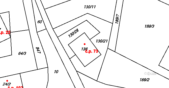 Opatov 73 na parcele st. 136 v KÚ Opatov u Jihlavy, Katastrální mapa