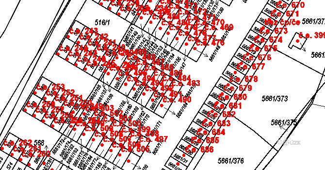 Jihlava 484 na parcele st. 5661/155 v KÚ Jihlava, Katastrální mapa