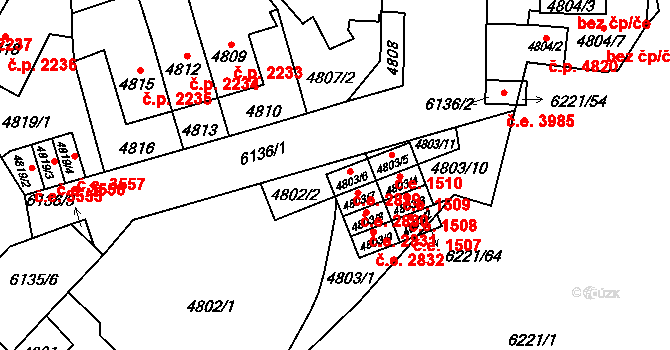 Jihlava 2829 na parcele st. 4803/6 v KÚ Jihlava, Katastrální mapa