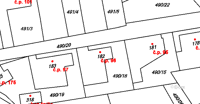 Bohutín 96 na parcele st. 182 v KÚ Bohutín, Katastrální mapa