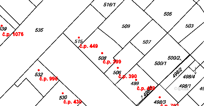 Lužice 399 na parcele st. 508 v KÚ Lužice u Hodonína, Katastrální mapa