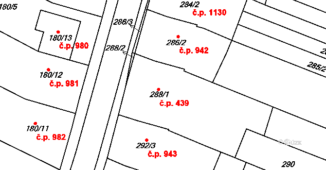 Svatobořice 439, Svatobořice-Mistřín na parcele st. 288/1 v KÚ Svatobořice, Katastrální mapa