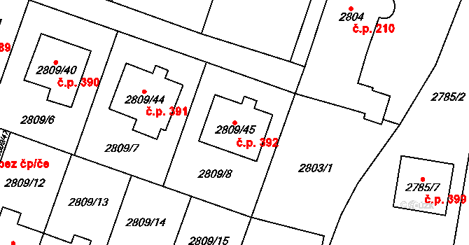 Nosálovice 392, Vyškov na parcele st. 2809/45 v KÚ Vyškov, Katastrální mapa