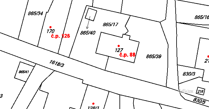 Křišťanovice 88 na parcele st. 127 v KÚ Křišťanovice, Katastrální mapa