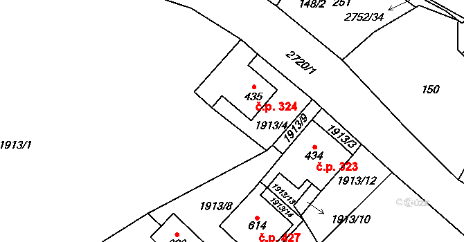 Třemešná 324 na parcele st. 435 v KÚ Třemešná, Katastrální mapa