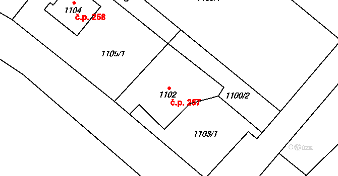 Krmelín 257 na parcele st. 1102 v KÚ Krmelín, Katastrální mapa