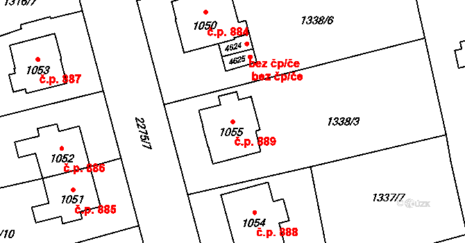 Šumperk 889 na parcele st. 1055 v KÚ Šumperk, Katastrální mapa