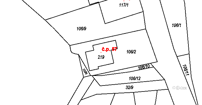 Racek 57, Chlístov na parcele st. 219 v KÚ Chlístov u Benešova, Katastrální mapa