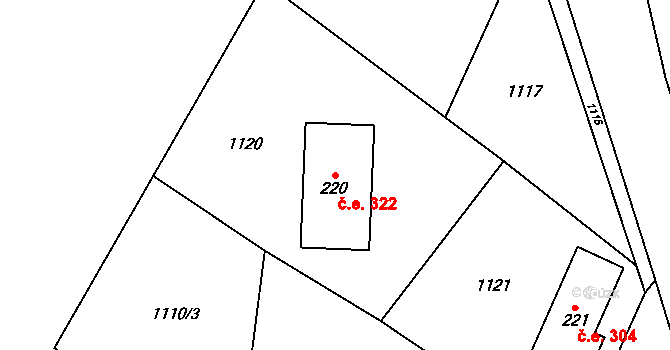 Ramzová 322, Ostružná na parcele st. 220 v KÚ Ostružná, Katastrální mapa