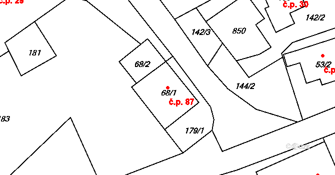 Nedvězí 87 na parcele st. 68/1 v KÚ Nedvězí u Poličky, Katastrální mapa
