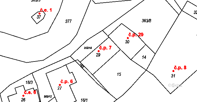Blažov 7, Bouzov na parcele st. 29 v KÚ Blažov, Katastrální mapa