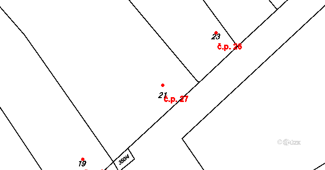 Dětřichov 27, Uničov na parcele st. 21 v KÚ Dětřichov, Katastrální mapa
