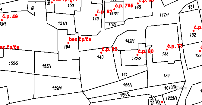 Bělkovice-Lašťany 52 na parcele st. 143 v KÚ Bělkovice, Katastrální mapa