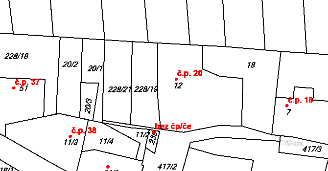Drásov 20 na parcele st. 12 v KÚ Drásov u Příbramě, Katastrální mapa