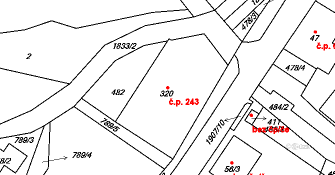 Chuchelna 243 na parcele st. 320 v KÚ Chuchelna, Katastrální mapa