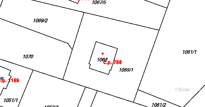 Zubří 788 na parcele st. 1068 v KÚ Zubří, Katastrální mapa