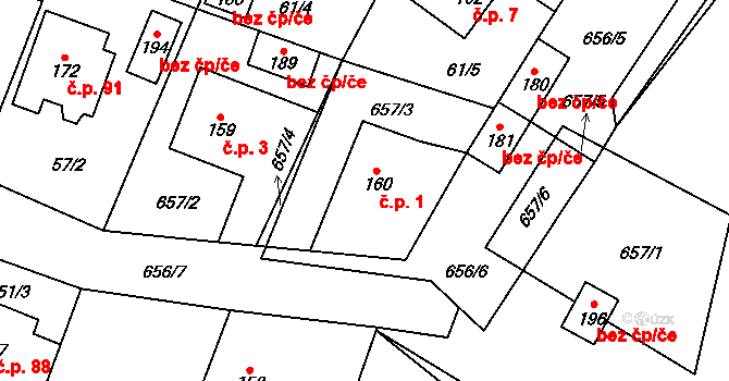 Drahobuz 1 na parcele st. 160 v KÚ Drahobuz, Katastrální mapa