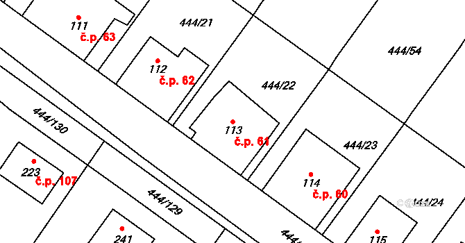 Podviní 61, Trnovany na parcele st. 113 v KÚ Trnovany u Litoměřic, Katastrální mapa